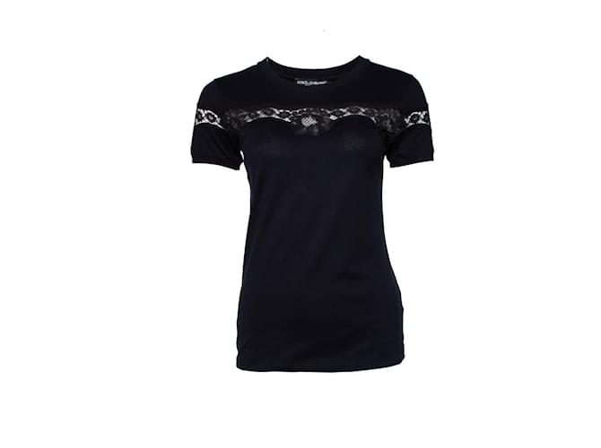 DOLCE & GABBANA, Camiseta negra con encaje. Negro Algodón  ref.1002486
