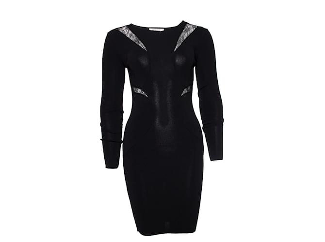 Pinko, robe stretch noire avec détails en dentelle Viscose  ref.1002497