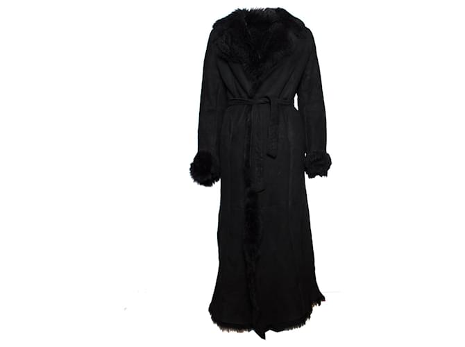 Autre Marque Tony Enzo, Vintage belted lammy coat in black Suede Wool  ref.1002505