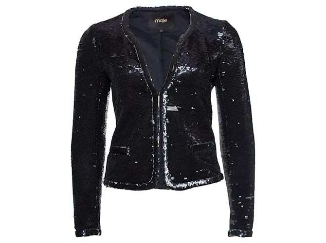 Maje, Blazer with black and silver colored sequins Silvery  ref.1002514