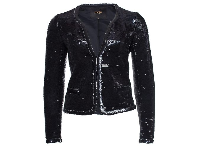 Maje, Blazer com lantejoulas pretas e prateadas Preto Prata