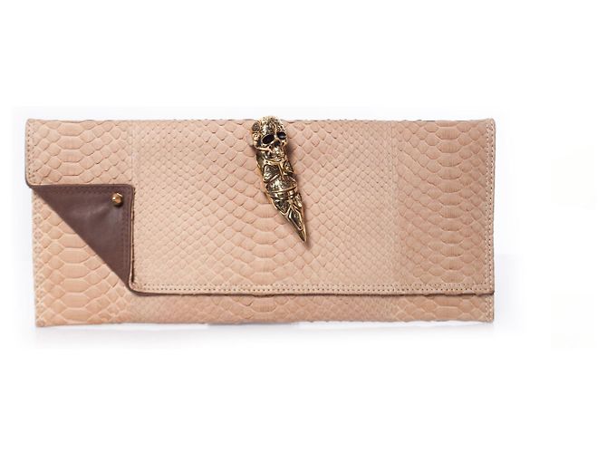 Autre Marque Maison Du Posh, Knöchelring-Clutch aus beigem Pythonleder. Braun