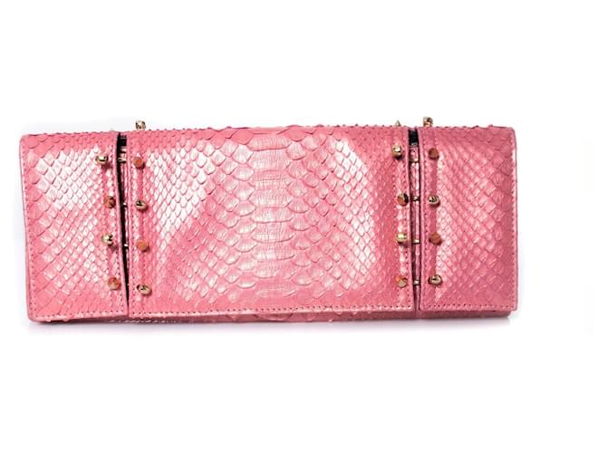 Autre Marque Maison Du Posh, Piercing-Totenkopf-Clutch aus rosa Python. Pink Leder  ref.1002517