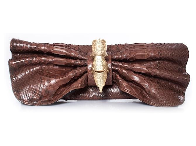 Autre Marque Maison Du Posh, pochette a farfalla in pelle di pitone Marrone  ref.1002526