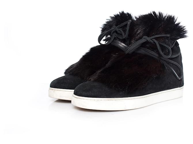 Gianvito rossi, Inuit fur-trimmed suede sneakers Black  ref.1002533