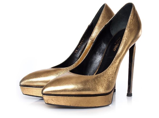 SAINT LAURENT, Gold platform pump Golden