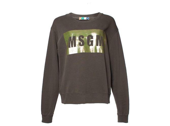 MSGM, Pullover mit grünem Box-Logo und Metallic-Print 