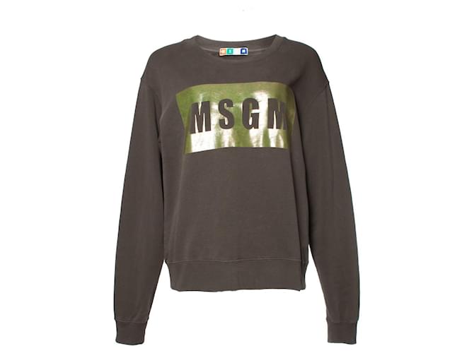 MSGM, green box logo sweater with metallic print Cotton  ref.1002535