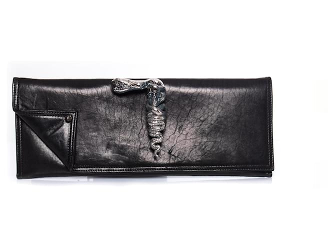 Autre Marque Maison Du Posh, Knuckle ring leather clutch in black.  ref.1002541