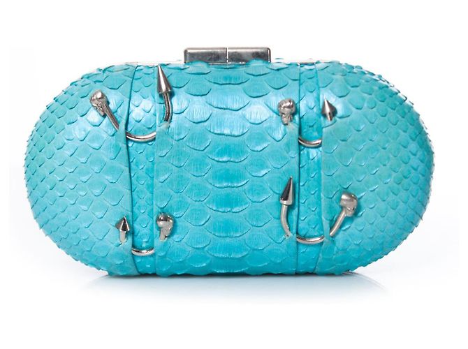 Autre Marque Maison Du Posh, Box-Clutch aus Pythonleder mit Metallic-Beschichtung Blau
