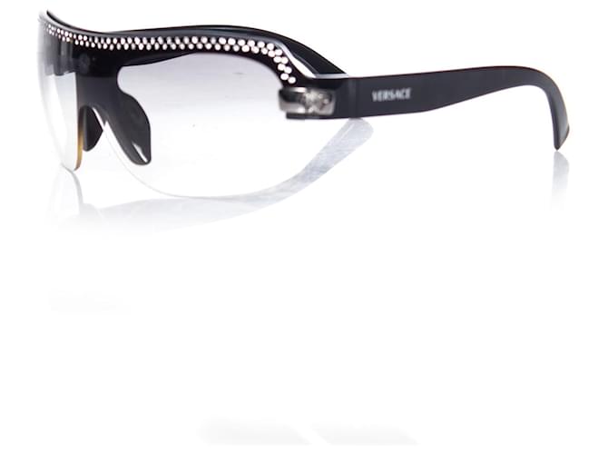 Gianni Versace VERSACE, Vintage sunglasses with gradient and rhinestones Black Grey  ref.1002552
