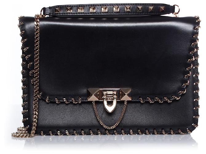 Valentino, Demilune chain leather shoulderbag in black.  ref.1002553