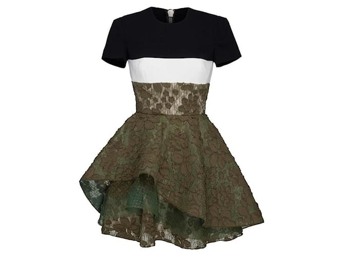 Autre Marque Alex Perry, Delphine satin floral lace mini dress. Green Cotton Polyester  ref.1002556