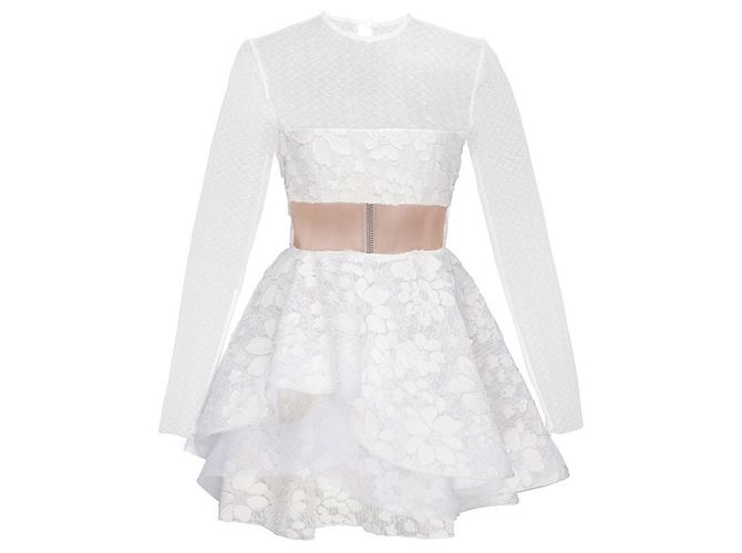 Autre Marque Alex Perry, Aubrey bandeau floral lace mini dress. White