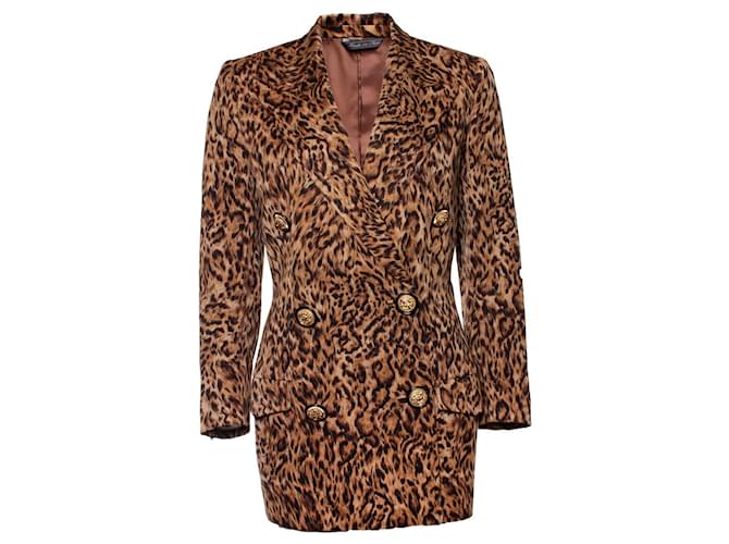 Gianni Versace Couture, Leopard printed maxi blazer Brown  ref.1002578