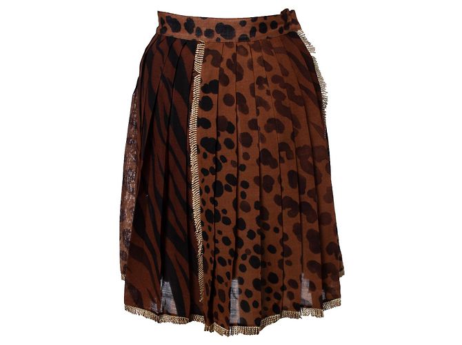 Gianni Versace Couture, Saia estampada e plissada de leopardo Marrom
