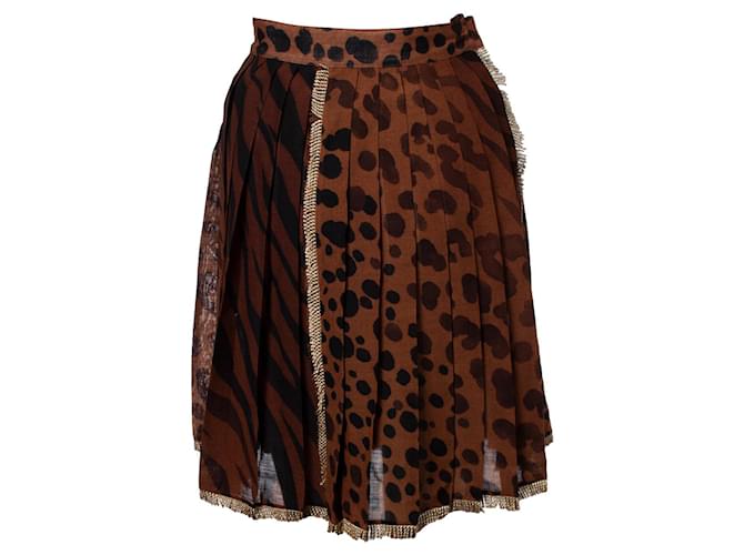 Gianni Versace Couture, Saia estampada e plissada de leopardo Marrom  ref.1002580