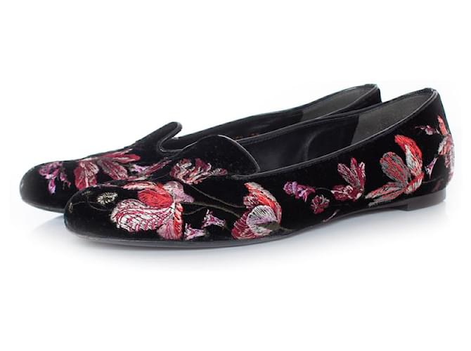Alexander mcqueen, Velvet embroidered loafers Black Multiple colors  ref.1002590