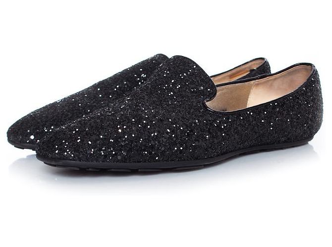 Jimmy Choo, Mocassini glitter in nero