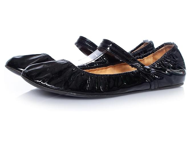 LANVIN, Patent leather strap ballerina Black  ref.1002604