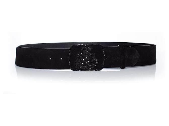 Ralph Lauren, cintura con fibbia in pelle scamosciata Nero Svezia  ref.1002617