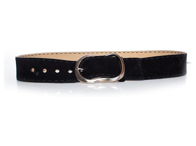 Prada, Black suede belt with silver buckle  ref.1002620