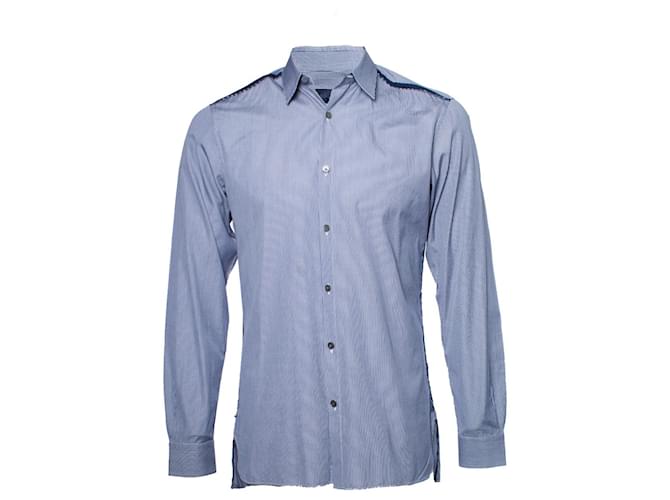 LANVIN, Carreaux bleu foncé avec chemise blanche Coton  ref.1002644