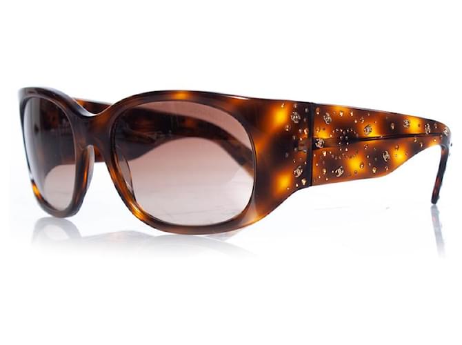 Chanel, lunettes de soleil avec strass CC Marron  ref.1002651