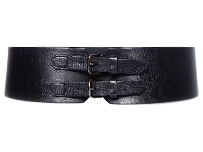 Plein Sud, Black leather belt with double buckle  ref.1002658