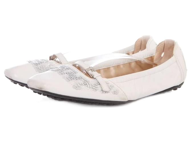 Tod's Tods, white leather ballerinas with sequences.  ref.1002700