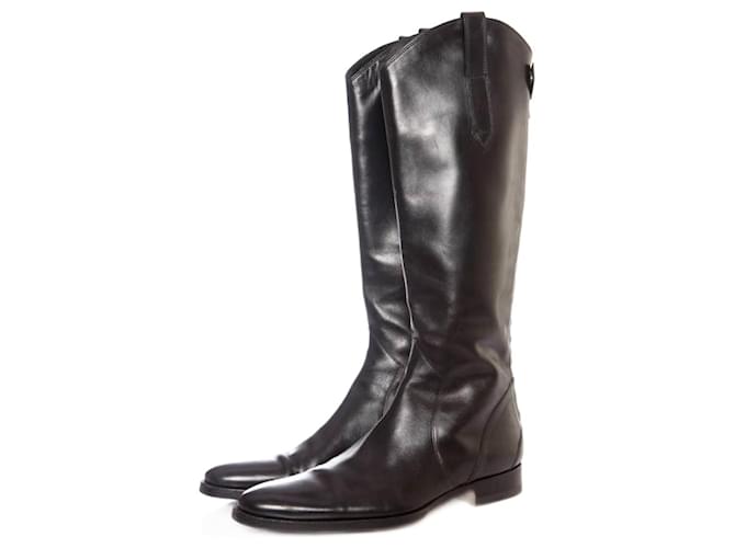 Santoni, botas de equitação de couro preto.  ref.1002702