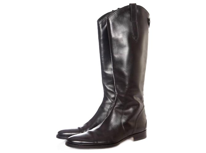 Santoni, bottes d'équitation en cuir noir.