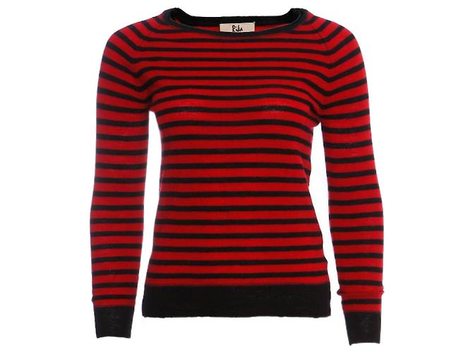 Autre Marque Rika, Schwarze Farbe/rot gestreifter Wollpullover.