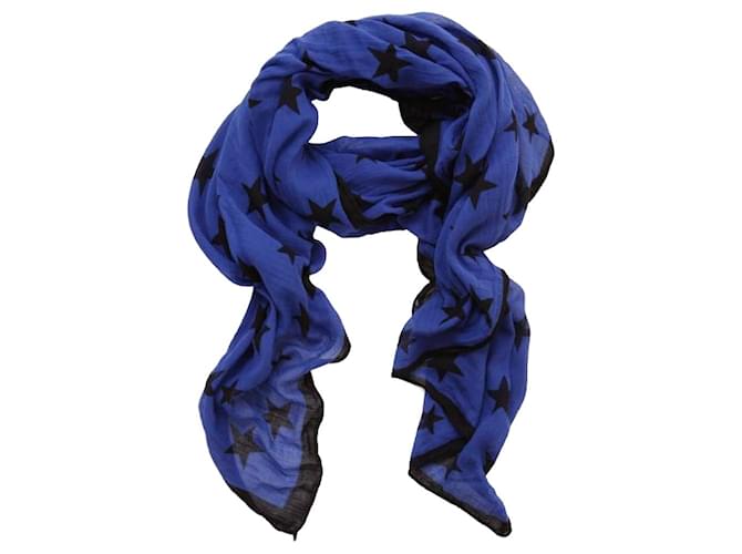 Autre Marque Rika, blue scarf with black stars. Cotton  ref.1002711