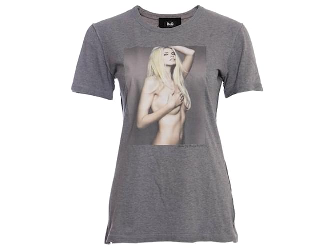Dolce & Gabbana, chemise grise avec imprimé Claudia Schiffer. Coton  ref.1002712
