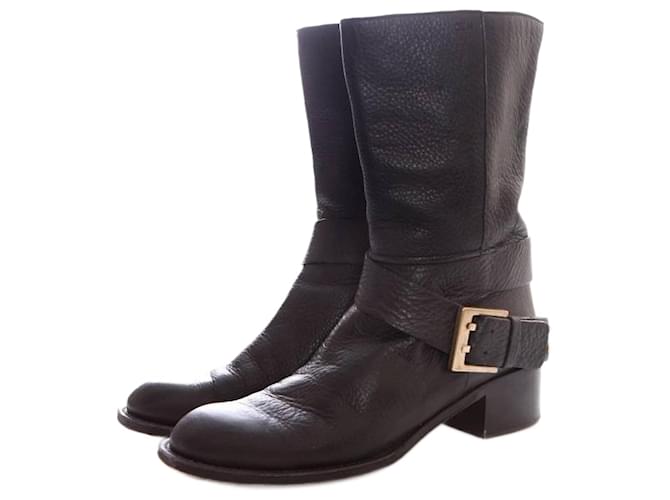 Chloé Chloe, black leather biker boots with buckle.  ref.1002720