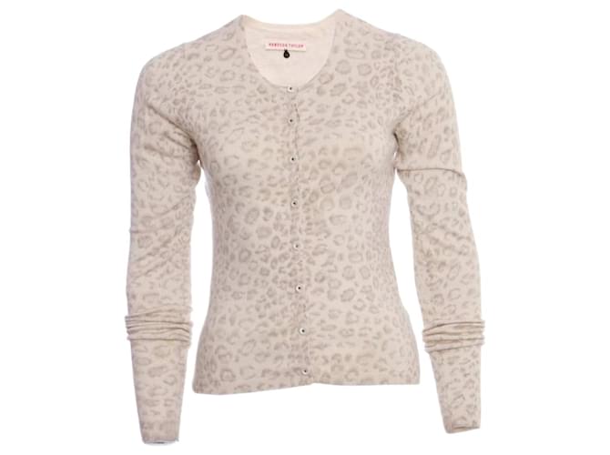 Rebecca Taylor, cardigan in lana color crema con stampa leopardata grigia nella taglia XS. Bianco Seta Cachemire  ref.1002728