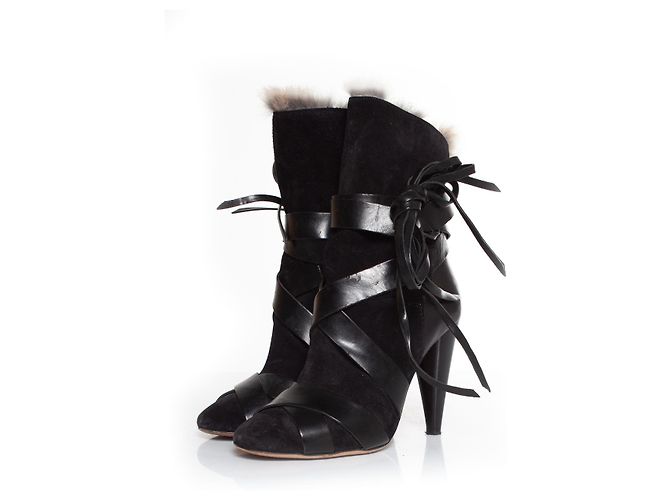 Isabel Marant, Neta rabbit fur ankle booties Black