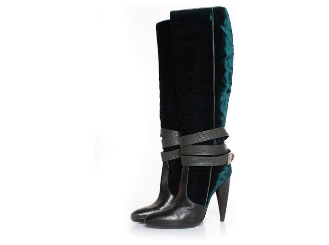 VERSACE, botas con correa de terciopelo Verde