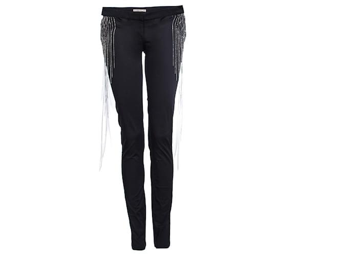 Patrizia Pepe, pantalon noir avec chaînes argentées Coton  ref.1002766