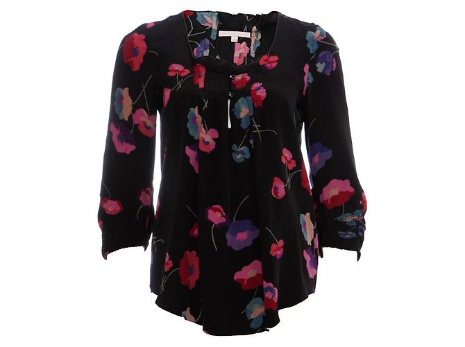 Rebecca Taylor Rebeca Taylor, top de seda negro con estampado de flores