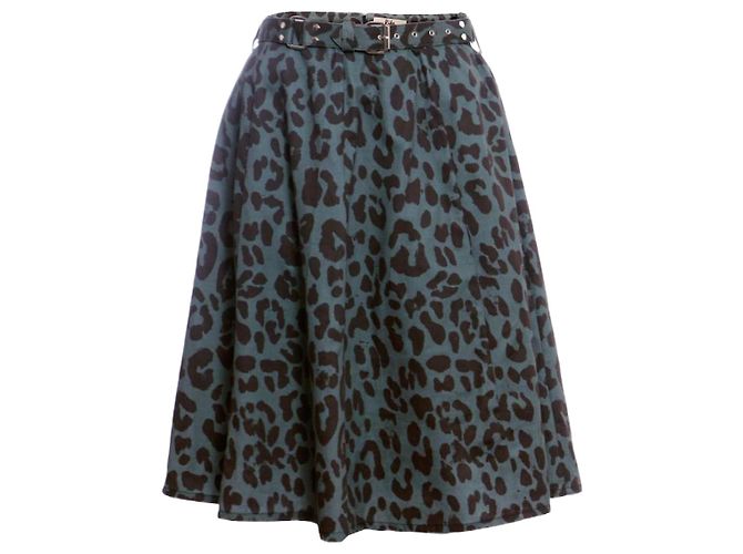 Autre Marque Rika, gonna verde con stampa leopardata.
