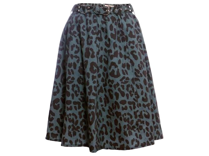Autre Marque Rika, falda verde con estampado de leopardo. Algodón  ref.1002771