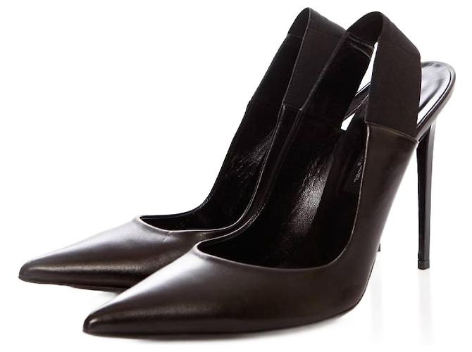 Autre Marque Phillip model, black leather slingback pumps.