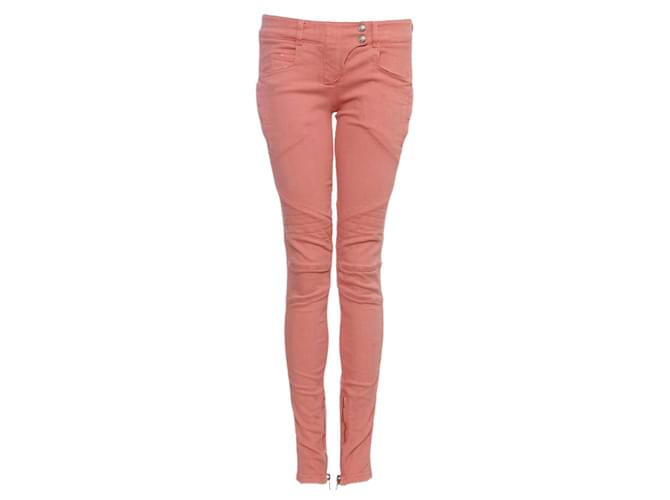 Balmain, jeans motociclista rosa. Algodão  ref.1002789