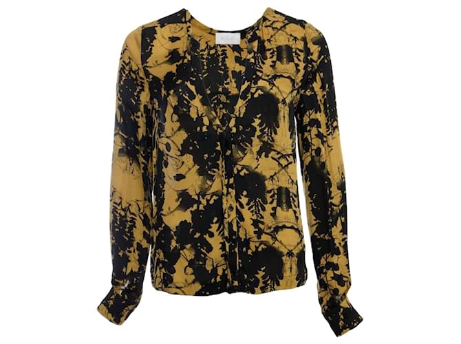 A.L.C EN.l.do. blusa color mostaza en seda Negro Amarillo  ref.1002790