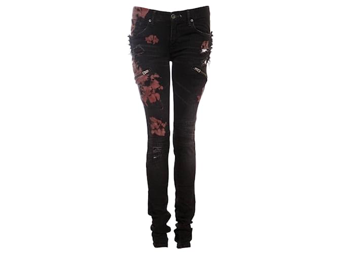 Autre Marque l.g.b., Dark grey biker jeans with pink stains. Black Cotton  ref.1002798