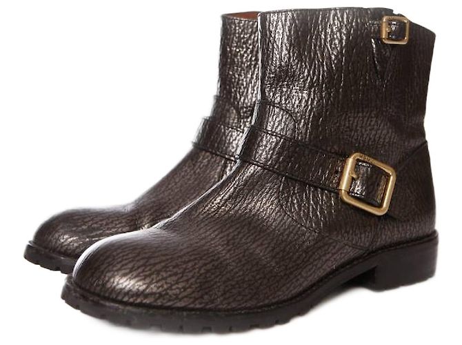 MARC by MARC JACOBS, bronze leather biker boots.
