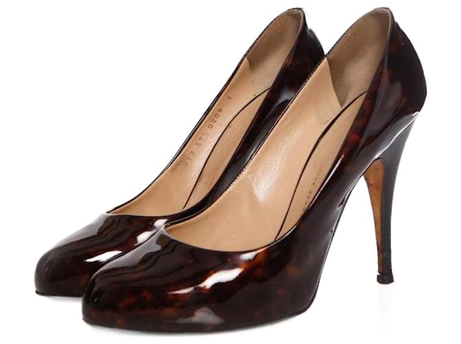 Giuseppe Zanotti, brown colored patent leather pumps with spots and hidden platform in size 39.5.  ref.1002809