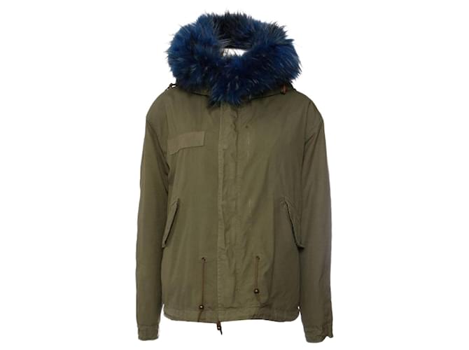 Autre Marque Mr & Mrs Furs/Italy, blue fox fur lined hooded parka in size S. Green Cotton  ref.1002822